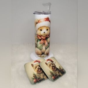 Holiday Bear 20oz Tumbler With Lid and Straw and 2 Coasters